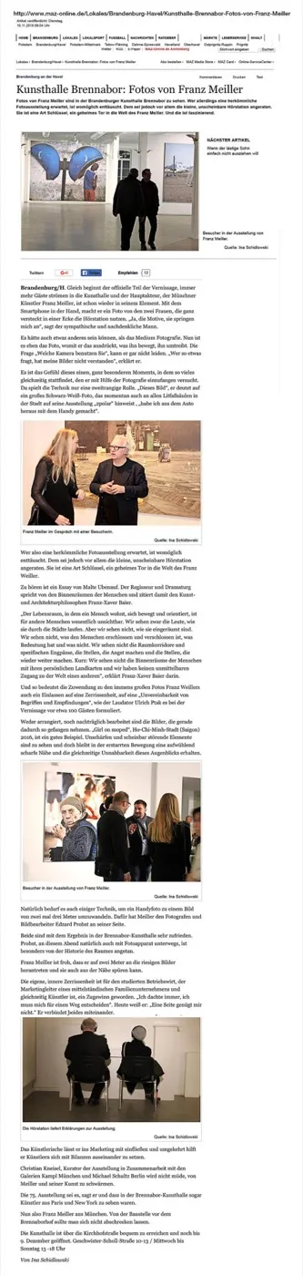 Kunsthalle Brennabor: Fotos von Franz Meiller – Ausschnitt des Presseartikels